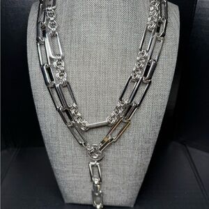 N53. I.N.C. International Concepts Silver-Tone Pavé Link Layered Lariat Necklace